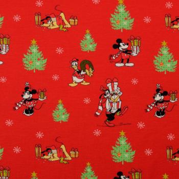French Terry angeraut Micky & Minnie Maus Weihnachten in Rot